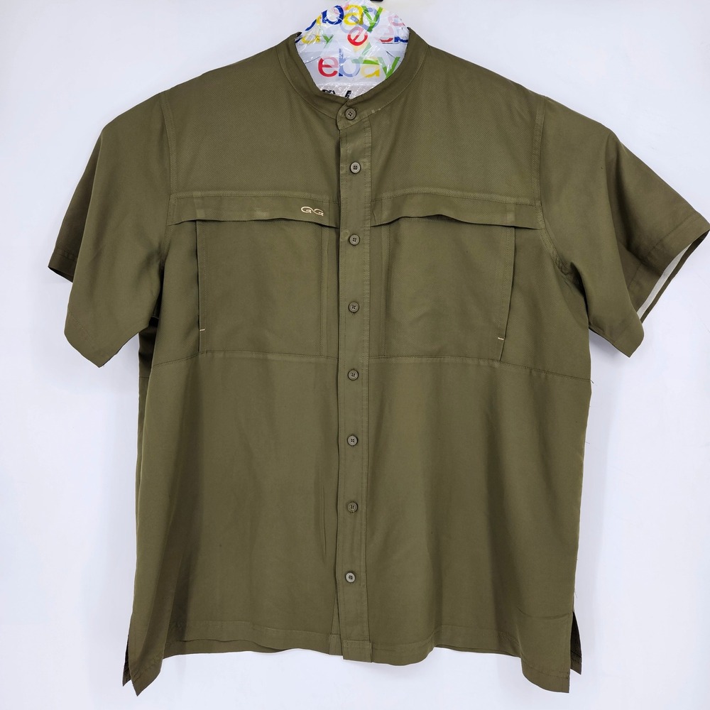 GameGuard Shirt Mens 2XL Western Button Down Vented Mandarin Collar Olive Green‎